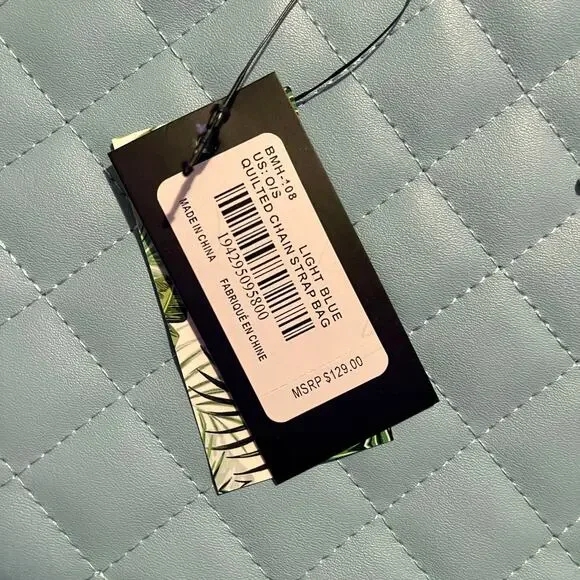 Badgley Mischka Tote Bag Aqua Quilted Chain New With Tags - Picture 7 of 8